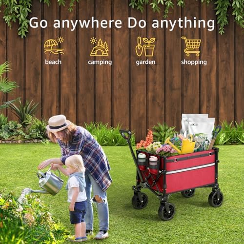 Collapsible Wagon Cart with Wheels Foldable - Folding Utility Heavy Duty Wagons Carts for Grocery Sports Garden, alternate