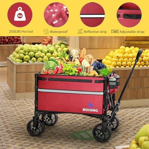 Collapsible Wagon Cart with Wheels Foldable - Folding Utility Heavy Duty Wagons Carts for Grocery Sports Garden, alternate