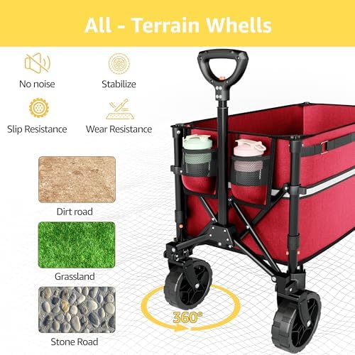 Collapsible Wagon Cart with Wheels Foldable - Folding Utility Heavy Duty Wagons Carts for Grocery Sports Garden, alternate