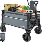 Collapsible Wagon Cart with Wheels Foldable - Folding Utility Heavy Duty Wagons Carts for Grocery Sports Garden