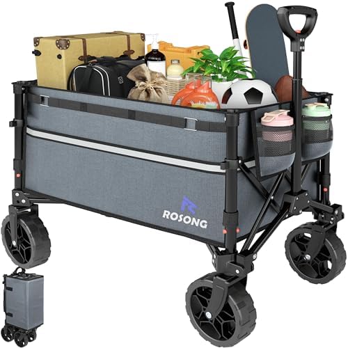 Collapsible Wagon Cart with Wheels Foldable - Folding Utility Heavy Duty Wagons Carts for Grocery Sports Garden