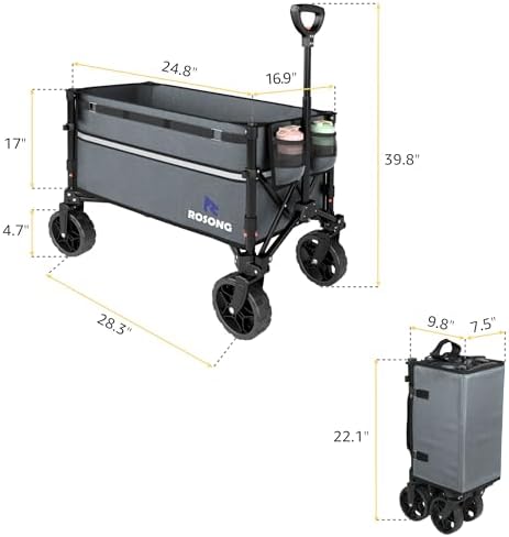 Collapsible Wagon Cart with Wheels Foldable - Folding Utility Heavy Duty Wagons Carts for Grocery Sports Garden, alternate