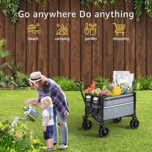 Collapsible Wagon Cart with Wheels Foldable - Folding Utility Heavy Duty Wagons Carts for Grocery Sports Garden, alternate