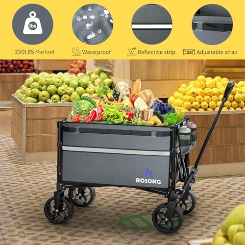 Collapsible Wagon Cart with Wheels Foldable - Folding Utility Heavy Duty Wagons Carts for Grocery Sports Garden, alternate