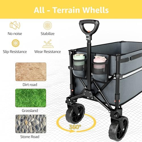 Collapsible Wagon Cart with Wheels Foldable - Folding Utility Heavy Duty Wagons Carts for Grocery Sports Garden, alternate