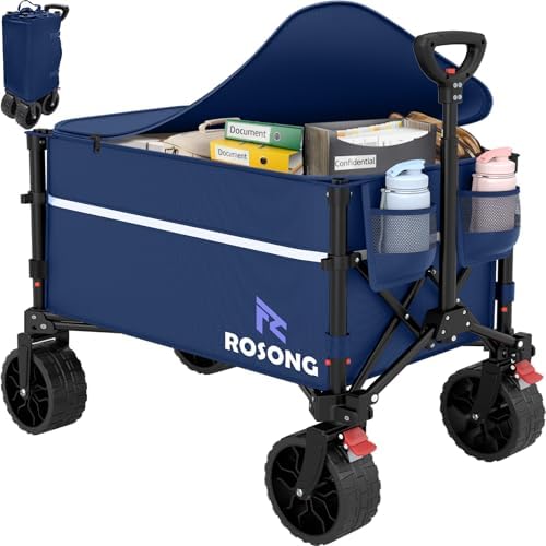 Collapsible Wagon Cart with Wheels Foldable - Folding Utility Heavy Duty Wagons Carts for Grocery Sports Garden
