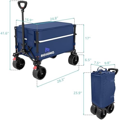 Collapsible Wagon Cart with Wheels Foldable - Folding Utility Heavy Duty Wagons Carts for Grocery Sports Garden, alternate
