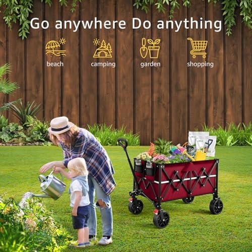 Collapsible Wagon Cart with Wheels Foldable - Folding Utility Heavy Duty Wagons Carts for Grocery Sports Garden, alternate