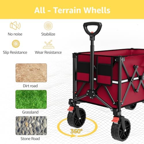 Collapsible Wagon Cart with Wheels Foldable - Folding Utility Heavy Duty Wagons Carts for Grocery Sports Garden, alternate