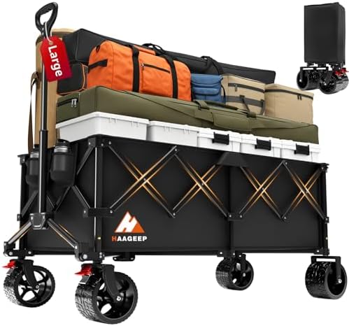 Collapsible Wagon Cart with Wheels Foldable - Folding Utility Heavy Duty Wagons Carts for Grocery Sports Garden