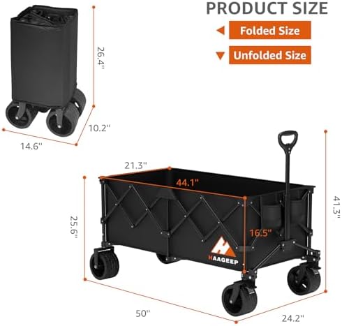 Collapsible Wagon Cart with Wheels Foldable - Folding Utility Heavy Duty Wagons Carts for Grocery Sports Garden, alternate