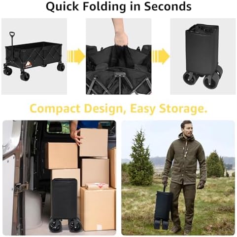 Collapsible Wagon Cart with Wheels Foldable - Folding Utility Heavy Duty Wagons Carts for Grocery Sports Garden, alternate