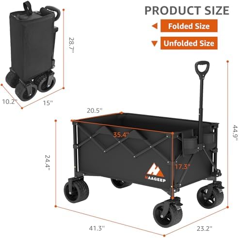 Collapsible Wagon Cart with Wheels Foldable - Folding Utility Heavy Duty Wagons Carts for Grocery Sports Garden, alternate