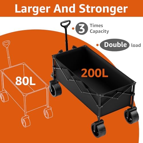 Collapsible Wagon Cart with Wheels Foldable - Folding Utility Heavy Duty Wagons Carts for Grocery Sports Garden, alternate