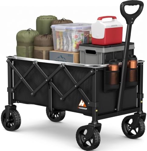 Collapsible Wagon Cart with Wheels & Reflective Stripe 280lbs Heavy Duty
