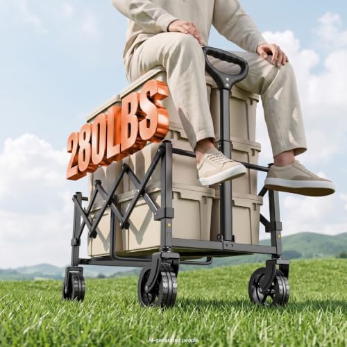 Collapsible Wagon Cart with Wheels & Reflective Stripe 280lbs Heavy Duty, alternate view 2