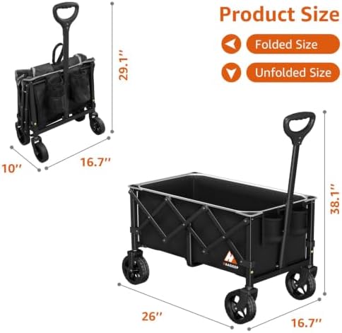 Collapsible Wagon Cart with Wheels & Reflective Stripe 280lbs Heavy Duty, alternate view 3