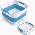 Collapsible Wash Basin with Drain Plug, 9L Dish Tub, Blue in Blue
