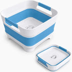Collapsible Wash Basin with Drain Plug, 9L Dish Tub, Blue in Blue