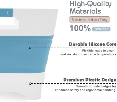 Collapsible Wash Basin with Drain Plug, 9L Dish Tub, Blue in Blue, alternate view 4