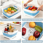 Collapsible Wash Basin with Drain Plug, 9L Dish Tub, Blue in Blue, alternate view 5