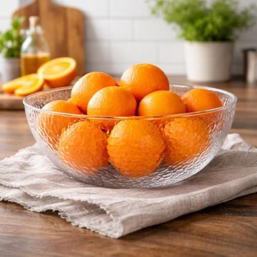 Collection Stunning Clear Plastic Round Hammered Bowl - 12" (6 Pc.) - Unique Textured Design - Perfect for, alternate view 2