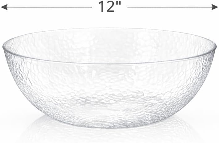 Collection Stunning Clear Plastic Round Hammered Bowl - 12" (6 Pc.) - Unique Textured Design - Perfect for, alternate view 3