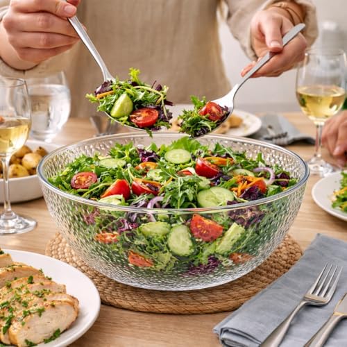 Collection Stunning Clear Plastic Round Hammered Bowl - 15" (4 Pc.) - Unique Textured Design - Perfect for, alternate view 5