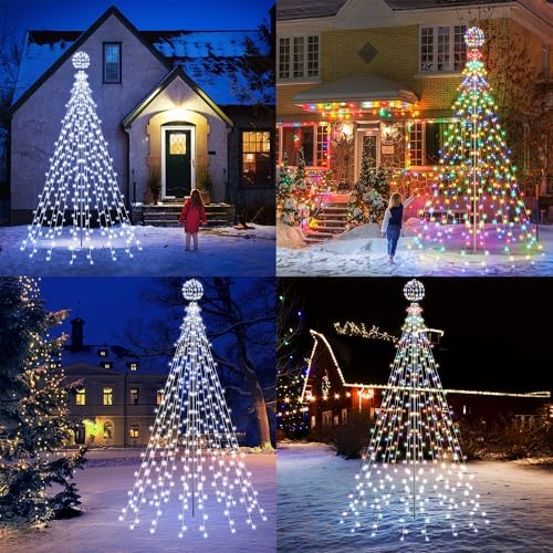 Color Changing Christmas Tree Lights - 10Ft 444 LED with 7.8" Ball, Remote Controll Waterproof Iron Pole, alternate view 2