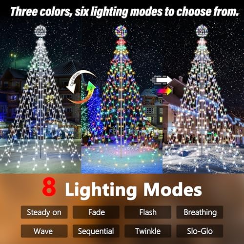Color Changing Christmas Tree Lights - 10Ft 444 LED with 7.8" Ball, Remote Controll Waterproof Iron Pole, alternate view 4