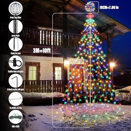 Color Changing Christmas Tree Lights - 10Ft 444 LED with 7.8" Ball, Remote Controll Waterproof Iron Pole, alternate view 6