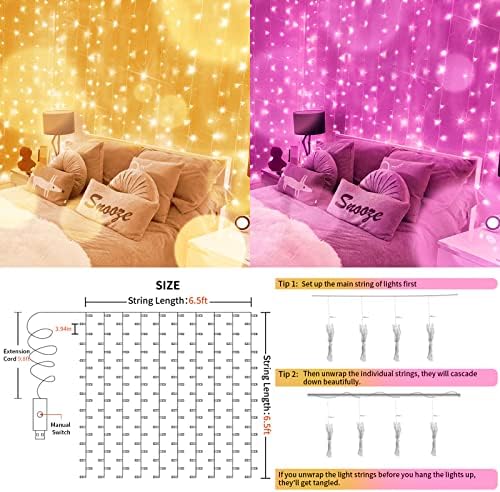 Color Changing Curtain Lights, 200 Led 6.5ft x 6.5ft Hanging String Lights Outdoor, Fairy Curtain Lights for, alternate view