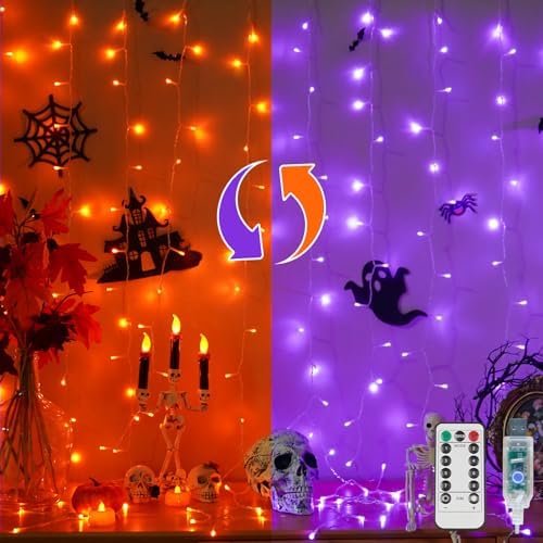 Color Changing Curtain Lights for Halloween, 200 LED 6.5ft x 6.5ft Hanging String Lights with USB, Curtain Fairy