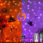 Color Changing Curtain Lights for Halloween, 200 LED 6.5ft x 6.5ft Hanging String Lights with USB, Curtain Fairy