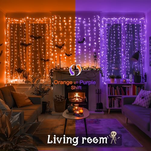 Color Changing Curtain Lights for Halloween, 200 LED 6.5ft x 6.5ft Hanging String Lights with USB, Curtain Fairy, alternate