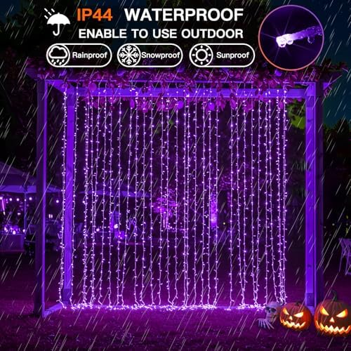 Color Changing Curtain Lights for Halloween, 200 LED 6.5ft x 6.5ft Hanging String Lights with USB, Curtain Fairy, alternate