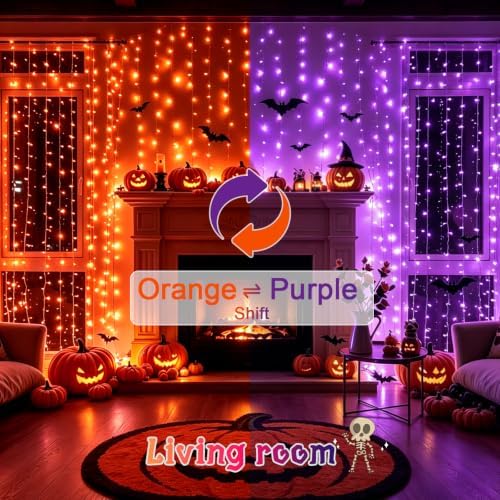 Color Changing Curtain Lights for Halloween, 300 LED 9.8ft x 9.8ft Hanging String Lights with USB, Curtain Fairy, alternate