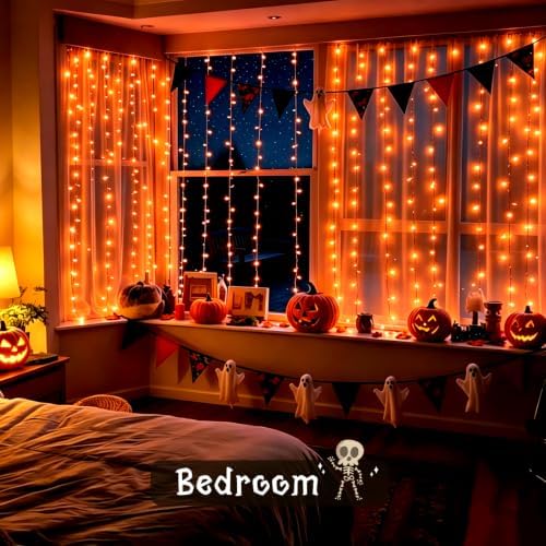 Color Changing Curtain Lights for Halloween, 300 LED 9.8ft x 9.8ft Hanging String Lights with USB, Curtain Fairy, alternate