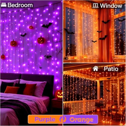 Color Changing Curtain Lights for Halloween, 300 LED 9.8ft x 9.8ft Hanging String Lights with USB, Curtain Fairy, alternate