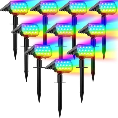 Color Changing Solar Lights Outdoor IP68 Waterproof, RGB, 10 Pack