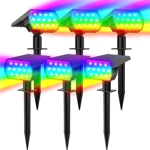Color Changing Solar Lights Outdoor, IP68 Waterproof, RGB, 6 Pack