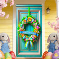 Colorful Wreath Easter Door Cover 35x71 Inches Polyester in 35x71 Inches