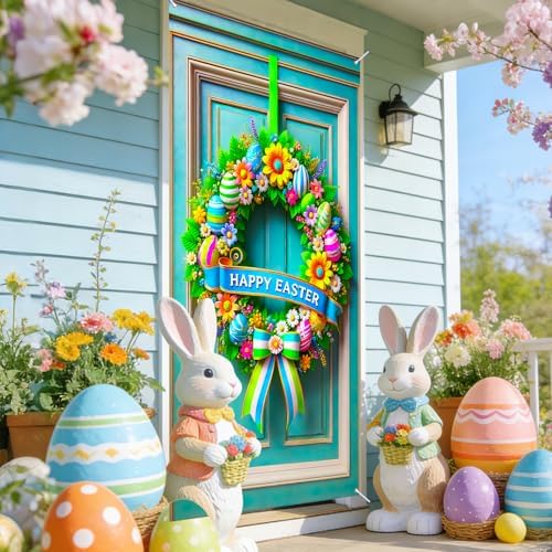 Colorful Wreath Easter Door Cover 35x71 Inches Polyester in 35x71 Inches, alternate view 2