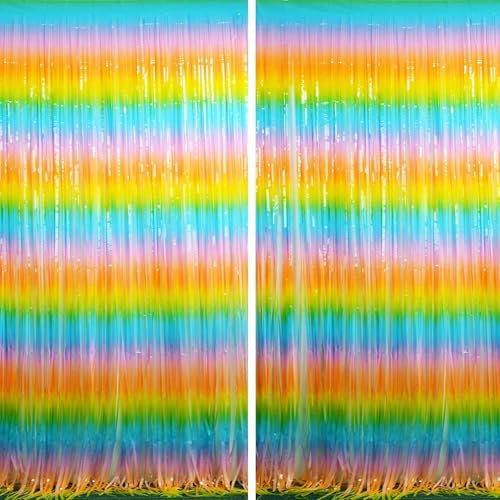 Colourful Fringe Curtains | Holidays Party Streamers Backdrop in 3.2 ft x 8.2 ft in rainbow