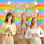 Colourful Fringe Curtains | Holidays Party Streamers Backdrop in 3.2 ft x 8.2 ft in rainbow, alternate view 2