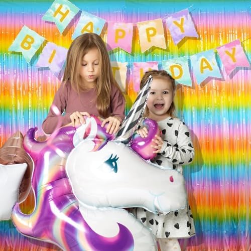 Colourful Fringe Curtains | Holidays Party Streamers Backdrop in 3.2 ft x 8.2 ft in rainbow, alternate view 3