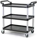 Commercial 3-Shelf Rolling Service Utility Cart | Capacity 390 lbs. | 37" x 34" x 16" | Black