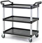 Commercial 3-Shelf Rolling Service Utility Cart | Capacity 390 lbs. | 37" x 34" x 16" | Black