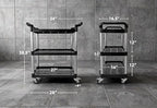 Commercial 3-Shelf Rolling Service Utility Cart | Capacity 390 lbs. | 37" x 34" x 16" | Black, alternate view 2
