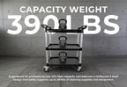 Commercial 3-Shelf Rolling Service Utility Cart | Capacity 390 lbs. | 37" x 34" x 16" | Black, alternate view 4
